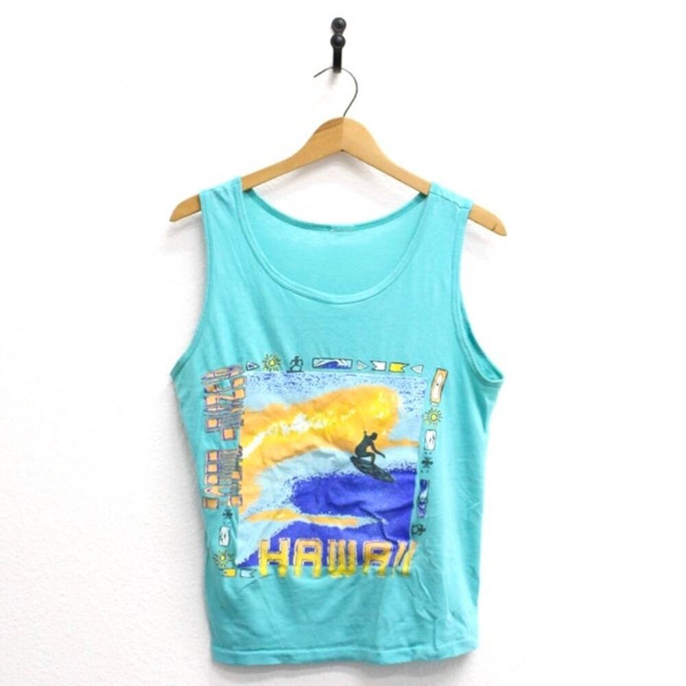 Vintage Sunset Beach Hawaii Surfing Tank T Shirt Small